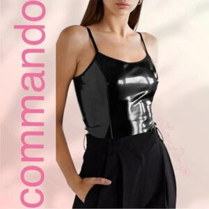 COMMANDO Faux Patent Leather Cami Thong Bodysuit Size S